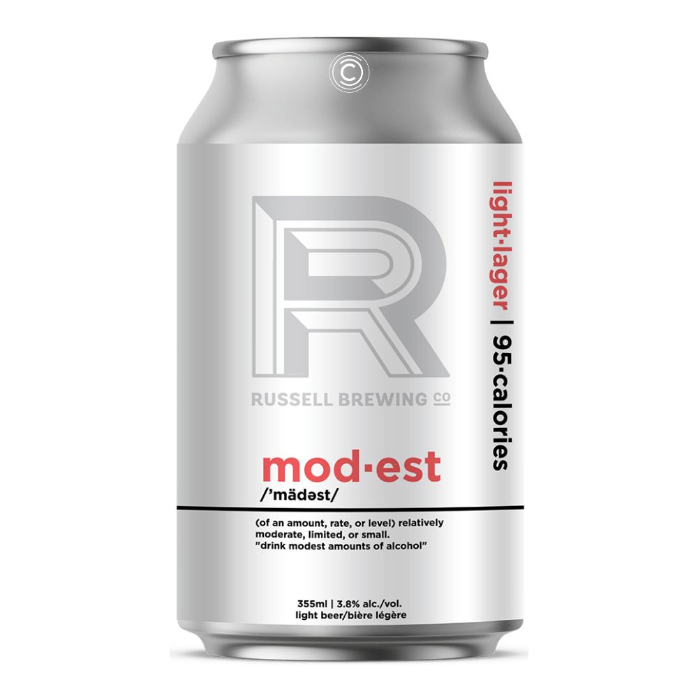 Mod-est Light Lager by Russell Brewing, beer label
