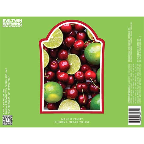 Evil Twin Make It Fruity Cherry Limeade Weisse Sour by Evil Twin Brewing, beer label