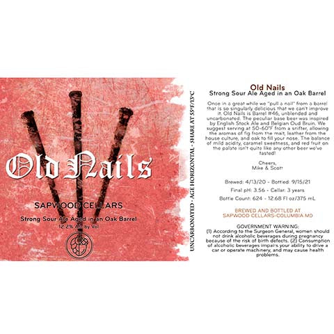 Sapwood Cellars Old Nails Sour Ale by Sapwood Cellars, beer label