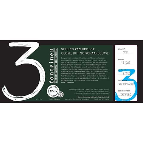 3 Fonteinen Svhl Close But No Schaarbeekse by 3 Fonteinen, beer label