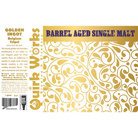 Quirk Works Barrel Aged Single Malt Golden Ingot Belgium Tripel by Quirk Works Brewing, beer label