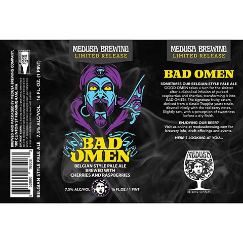Medusa Bad Omen Belgian Pale Ale by Medusa Brewing Company, beer label