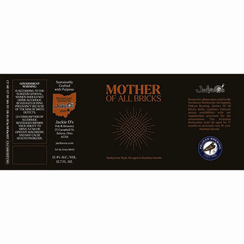 Jackie O's Mother Of All Bricks Barleywine Style Ale by Jackie O's Pub & Brewery, beer label