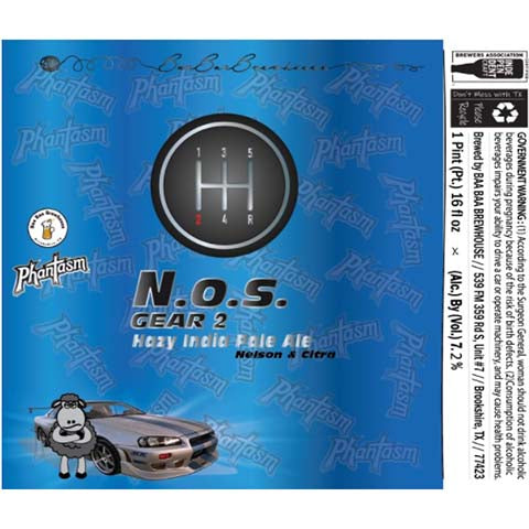 N.O.S Gear 2 Hazy IPA by Baa Baa Brewhouse, beer label