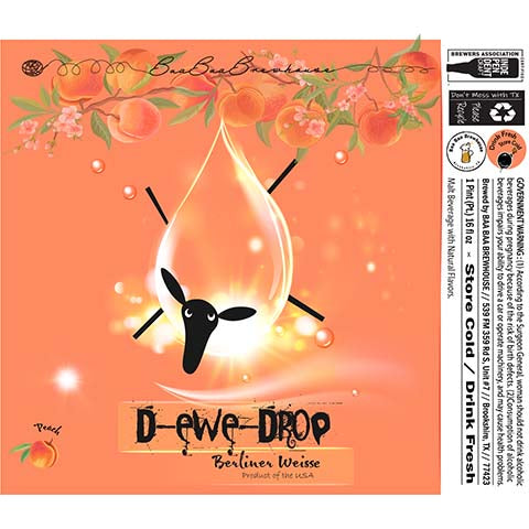 Baa Baa D-Ewe-Drop Berliner Weisse by Baa Baa Brewhouse, beer label