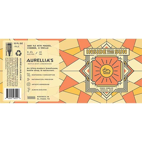 Aurellia's Inside The Sun Peach Cobbler Imperial Sour Ale by Aurellia's Bottle shop & Brewhouse, beer label
