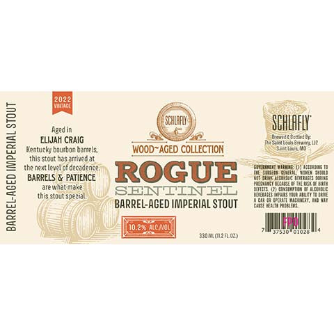 Schlafly Rogue Sentinel Barrel-Aged Imperial Stout by The Saint Louis Brewery LLC., beer label