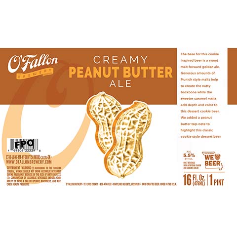 O'Fallon Creamy Peanut Butter Ale by O'Fallon Brewery, beer label