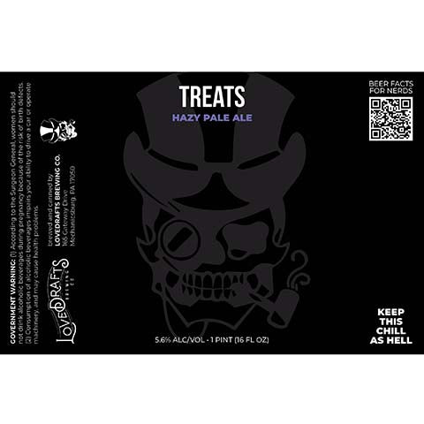 Lovedrafts Treats Hazy Pale Ale by Lovedrafts Brewing Co., beer label