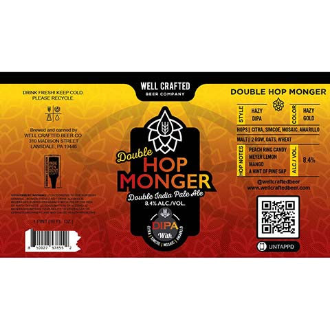 Well Crafted Double Hop Honger DIPA by Well Crafted Beer Co., beer label
