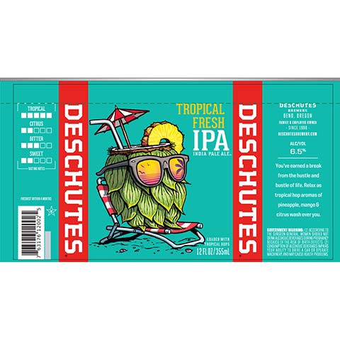 Deschutes Tropical Fresh IPA by Deschutes Brewery, beer label