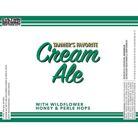 Evil Twin Tanner's Favorite Cream Ale by Evil Twin Brewing, beer label