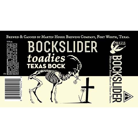 Martin House Bockslider Toadies Texas Bock by Martin House Brewing Company, beer label