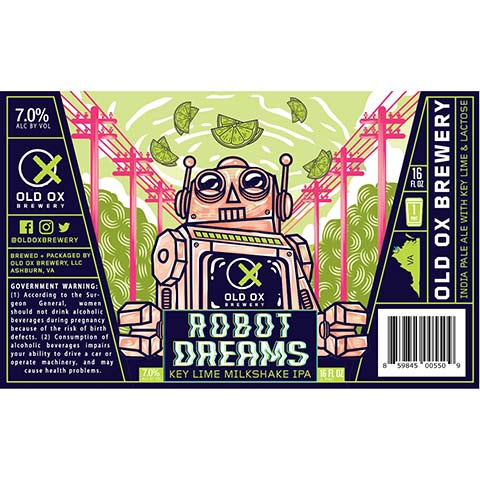 Old Ox Robot Dreams Key Lime Milkshake IPA by Old Ox Brewery, beer label