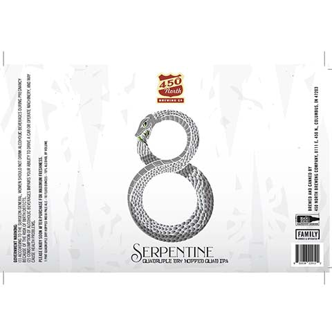 450 North Serpentine Quadruple Dry Hopped Quad IPA by 450 North Brewing Company, beer label