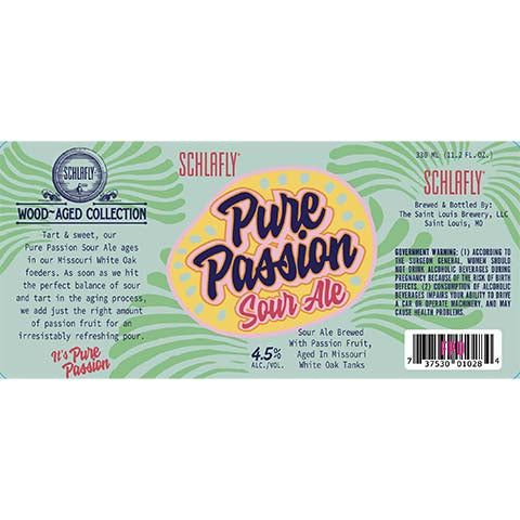 Schlafly Pure Passion Sour Ale by The Saint Louis Brewery LLC., beer label
