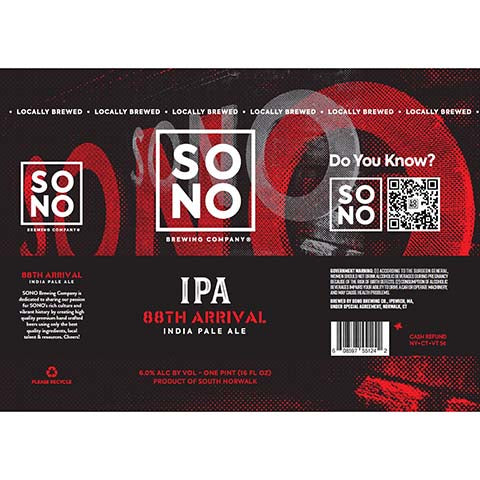 SONO 88th Arrival IPA by SONO Brewing Company, beer label