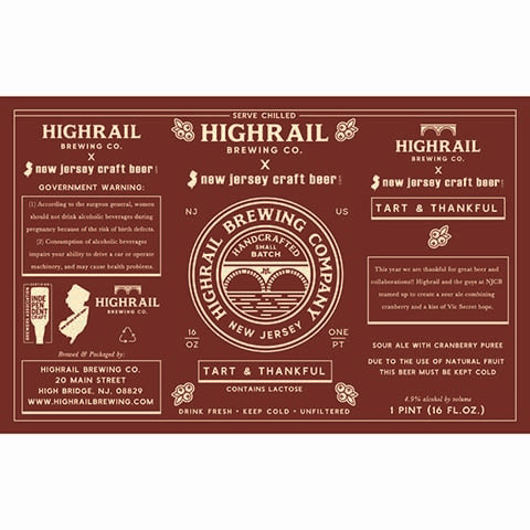 Highrail Tart & Thankful Sour Ale by Highrail Brewing Co., beer label