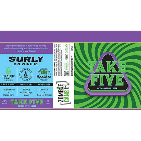 Surly Take Five Mexican Lager by Surly Brewing Company, beer label