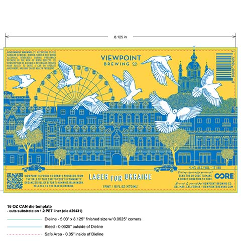Viewpoint Lager For Ukraine by Viewpoint Brewing Co, beer label
