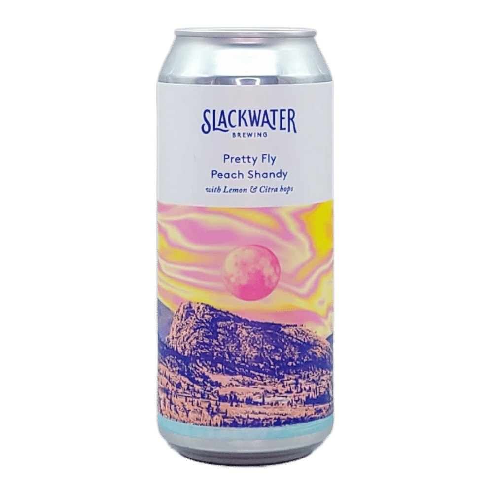 Pretty Fly Peach Shandy with Lemon & Citra Hops by Slackwater Brewing, beer label