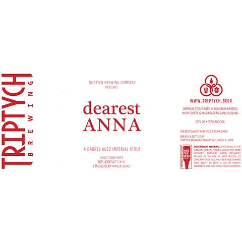 Triptych Dearest Anna Barrel Aged Imperial Stout by Triptych Brewing, beer label
