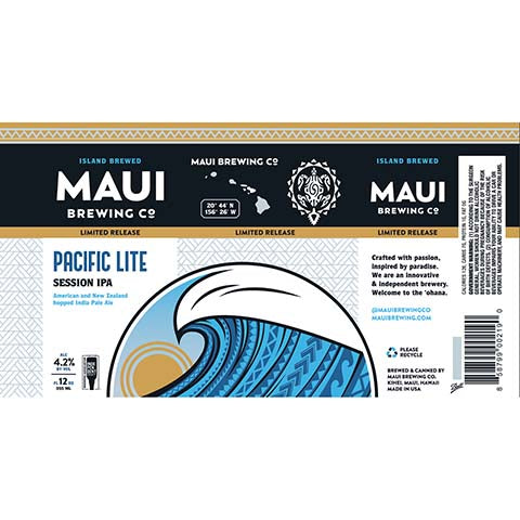 Maui Pacific Lite Session IPA by Maui Brewing Company, beer label