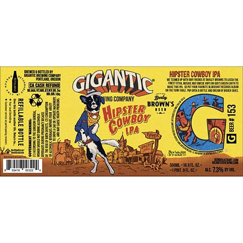 Gigantic Hipster Cowboy IPA by Gigantic Brewing Co, beer label