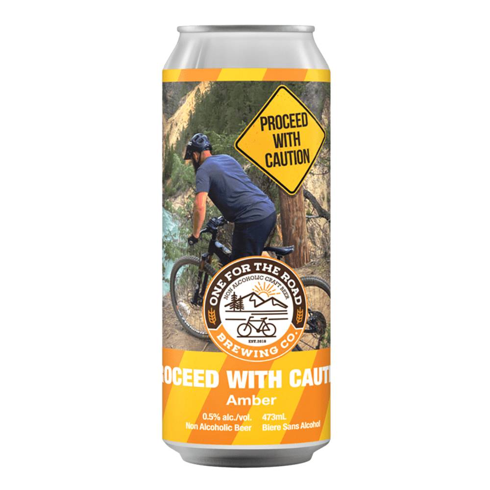 Proceed With Caution Lager Non-Alcoholic by One for the Road Brewing, beer label