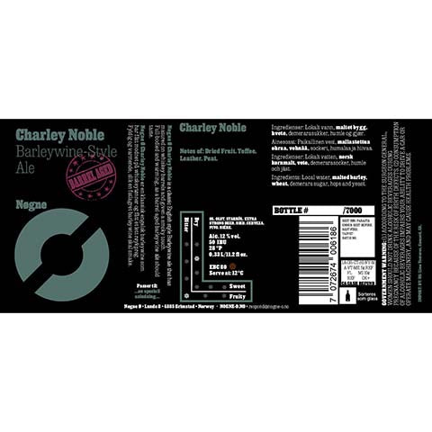Nogne O Charley Noble Barleywine-Style Ale 2021 by Nogne O, beer label