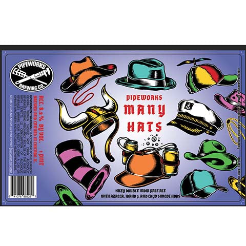 Pipeworks Many Hats Hazy DIPA by Pipeworks Brewing Co, beer label