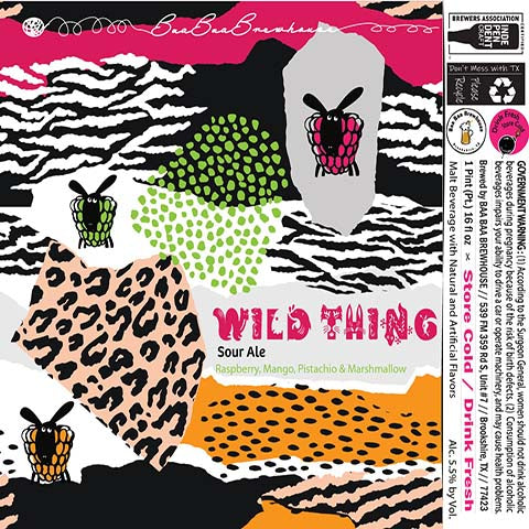 Wild Thing Raspberry, Mango, Pistachio & Marshmallow Sour Ale by Baa Baa Brewhouse, beer label