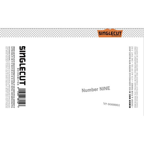 Number Nine No. 0000001 Wild Ale by Singlecut Beersmiths, beer label