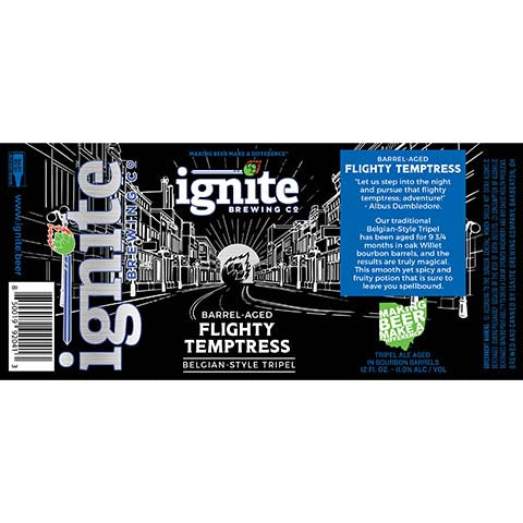 Ignite Barrel-Aged Flighty Temptress Belgian Tripel by Ignite Brewing Company, Ltd., beer label