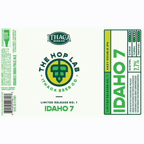 Ithaca The Hop Lab Limited Release No. 1 Idaho 7 Hazy DIPA by Ithaca Beer Co, beer label