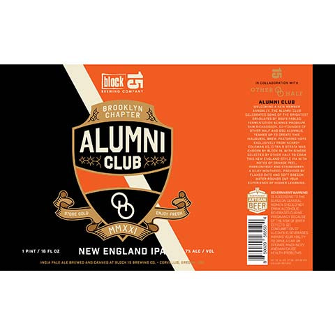 Block 15 Alumni Club Brooklyn Chapter IPA by Block 15, beer label
