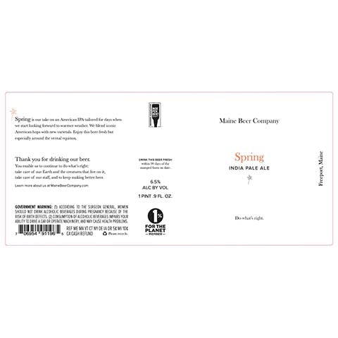 Maine Spring IPA by Maine Beer Co, beer label