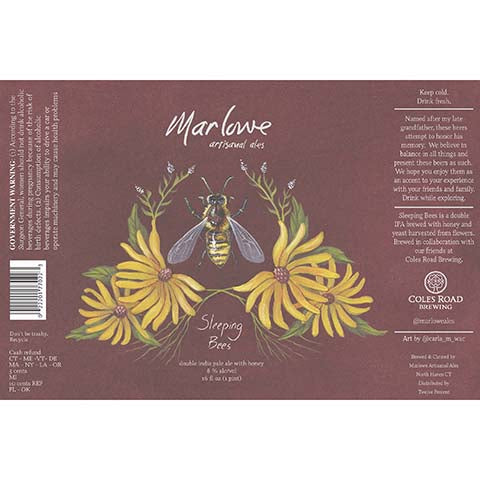 Marlowe Sleeping Bees DIPA by Marlowe Artisanal Ales, beer label