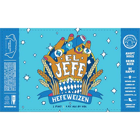 Adopted Dog El Jefe Hefeweizen Ale by Adopted Dog Brewing, beer label
