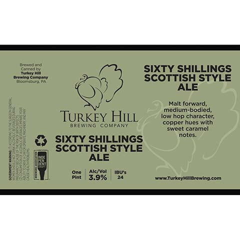 Turkey Hill Sixty Shillings Scottish Ale by Turkey Hill Brewing Company, beer label