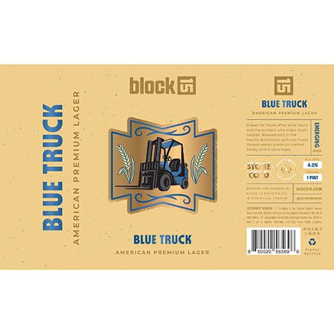 Block 15 Blue Truck Lager by Block 15, beer label