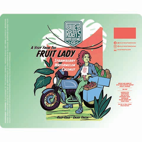 Wiley Roots A Visit From The Fruit Lady Strawberry Watermelon Coconut by Wiley Roots Brewing Co, beer label