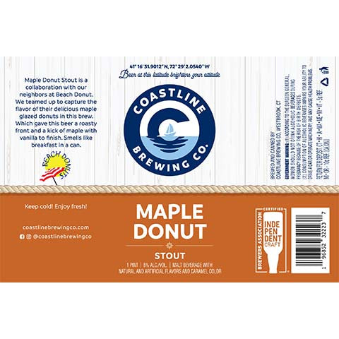 Coastline Maple Donut Stout by Coastline Brewing Co., beer label
