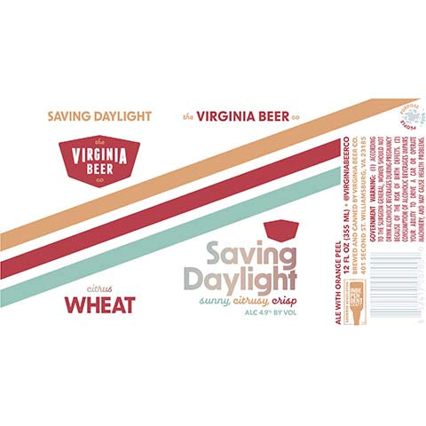 The Virginia Beer Saving Daylight Wheat Ale by The Virginia Beer Company, beer label