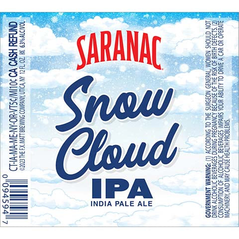 Saranac Snow Cloud IPA by The F.X. Matt Brewing Company, beer label