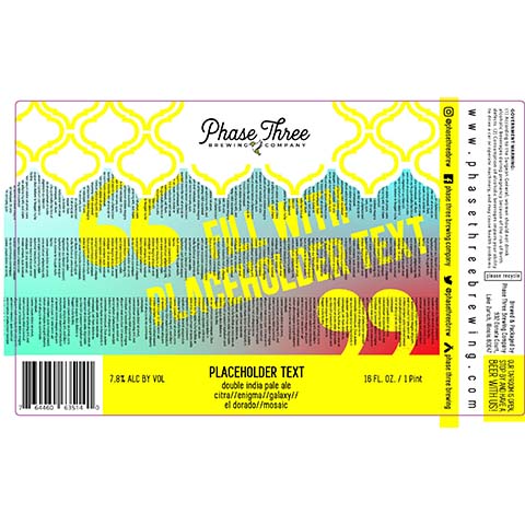 Phase Three Placeholder Text DIPA by Phase Three Brewing Company, beer label