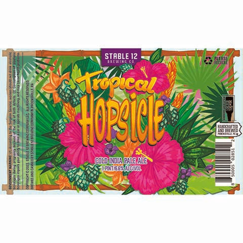 Stable 12 Tropical Hopsicle Cold IPA by Stable 12 Brewing Company, beer label