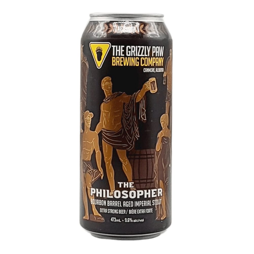The Philosopher Bourbon Barrel Aged Imperial Stout by The Grizzly Paw Brewing Company, beer label