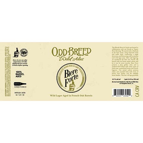 Odd Breed Biere Forte Wild Lager by Odd Breed Wild Ales, beer label