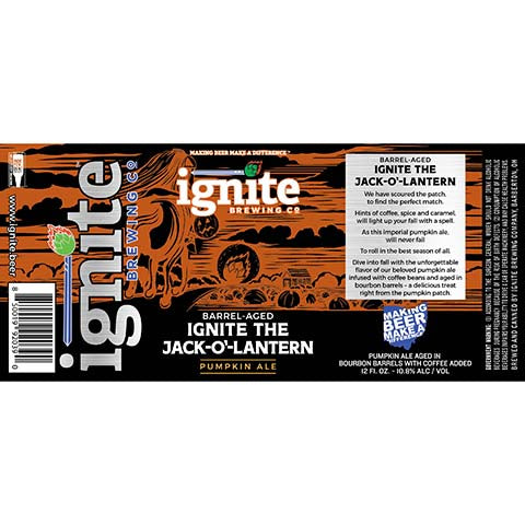 Ignite Barrel Aged Ignite The Jack-O'-Lantern Pumpkin Ale by Ignite Brewing Company, Ltd., beer label